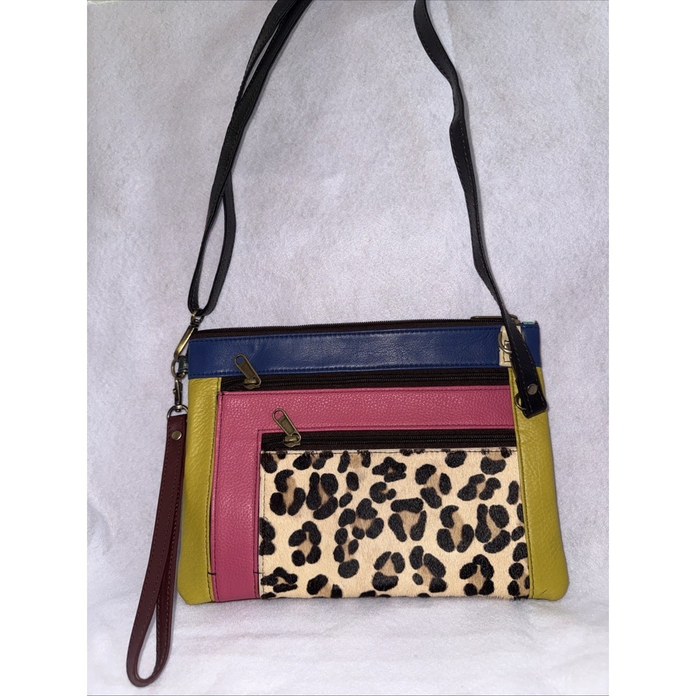 SORUKA Multicolor Leather Animal print Crossbody Clutch Wristlet Colorblock